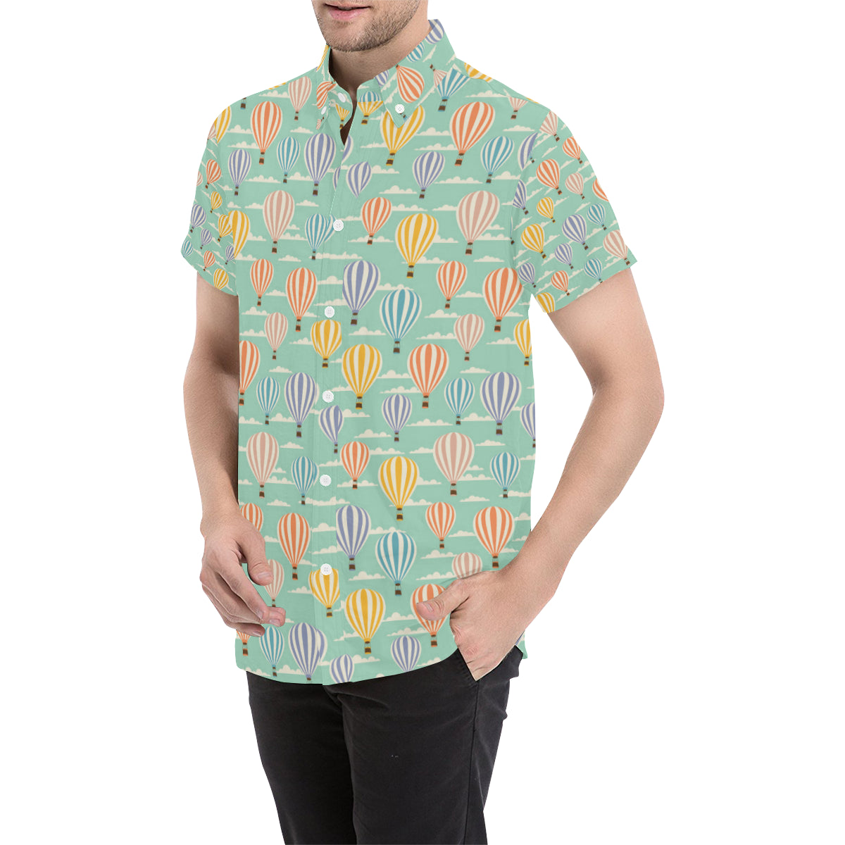 Ballon Pattern Print Design 01 Men's Short Sleeve Button Up Shirt