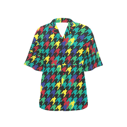 Houndstooth Colorful Pattern Print Design 02 Women's Hawaiian Shirt