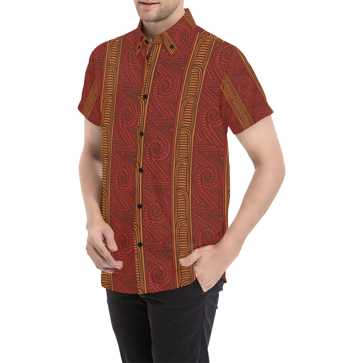 Maori Pattern Print Design 05 Men's Short Sleeve Button Up Shirt