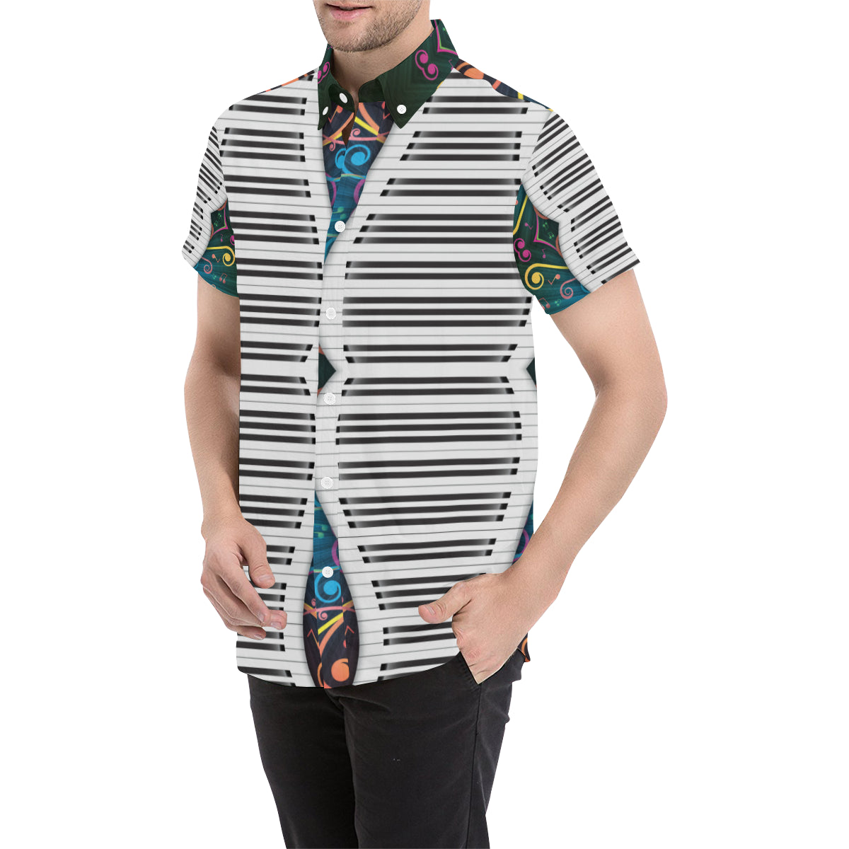 Piano Pattern Print Design 01 Men's Short Sleeve Button Up Shirt