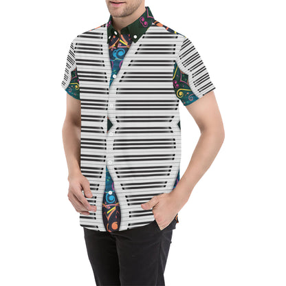 Piano Pattern Print Design 01 Men's Short Sleeve Button Up Shirt