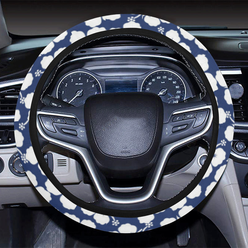 Hibiscus Blue Hawaiian Flower Pattern Steering Wheel Cover with Elastic Edge