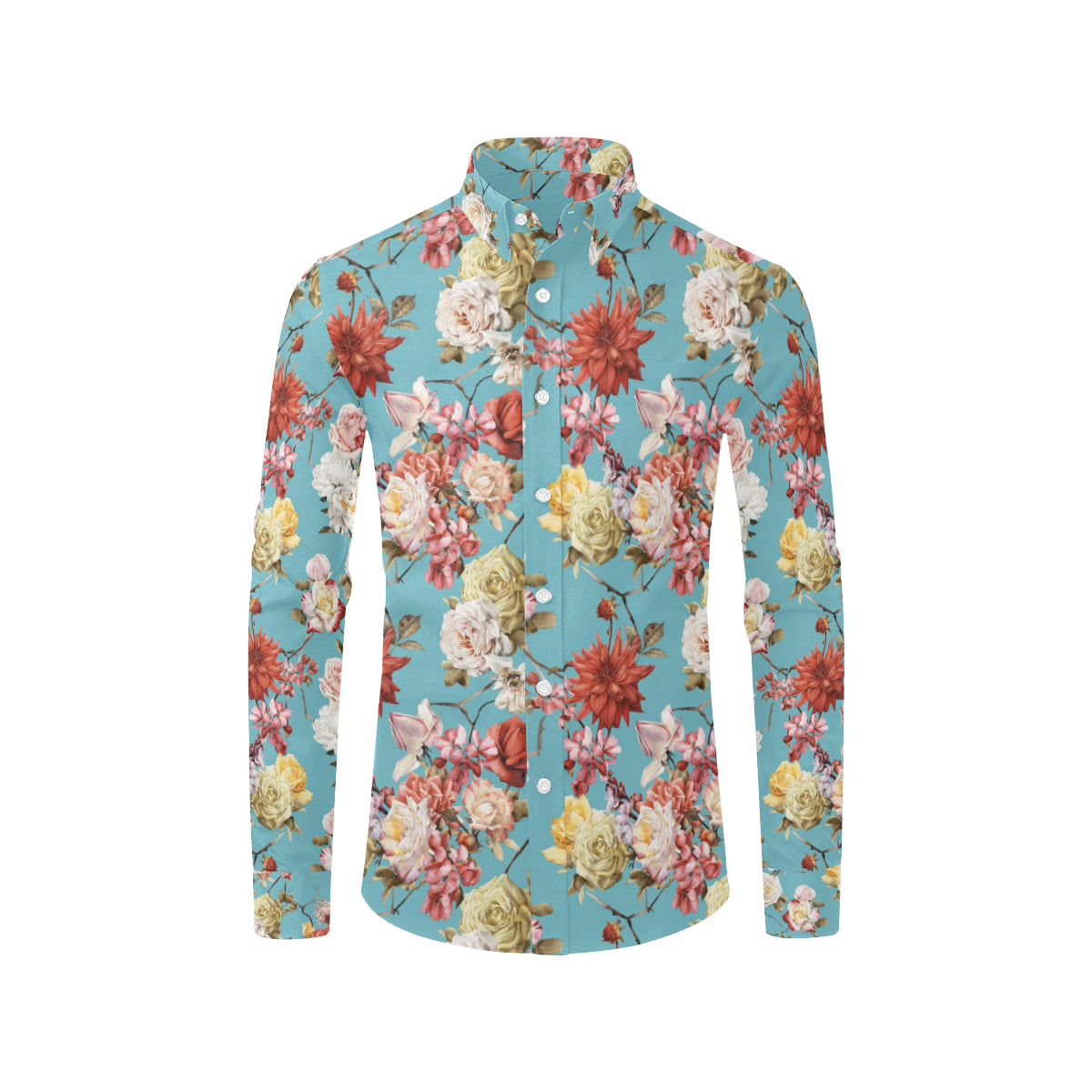 Summer Floral Pattern Print Design SF05 Men's Long Sleeve Shirt