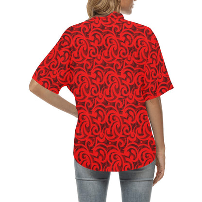 Maori Red Themed Design Print Women's Hawaiian Shirt