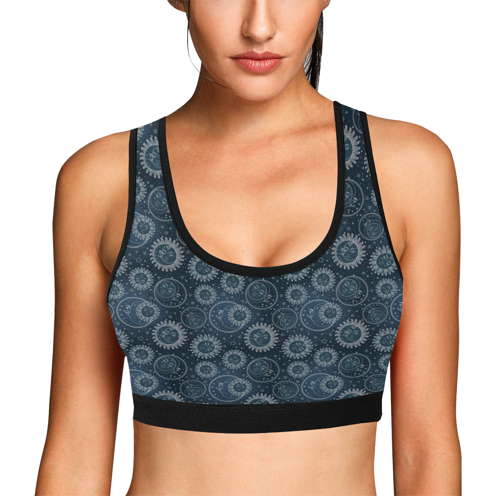 Sun Moon Tattoo Design Themed Print Sports Bra