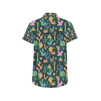 Cactus Pattern Print Design 05 Men's Short Sleeve Button Up Shirt