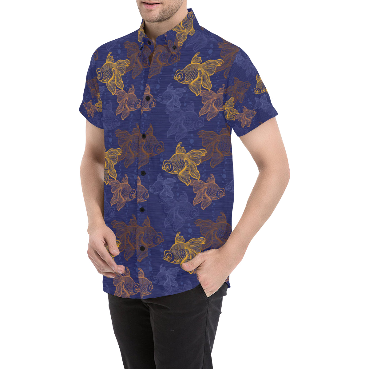 Goldfish Pattern Print Design 01 Men's Short Sleeve Button Up Shirt
