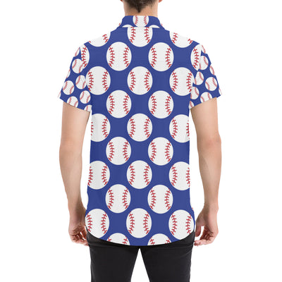 Baseball Blue Background Men's Short Sleeve Button Up Shirt