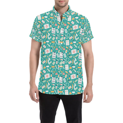 Medical Pattern Print Design 03 Men's Short Sleeve Button Up Shirt