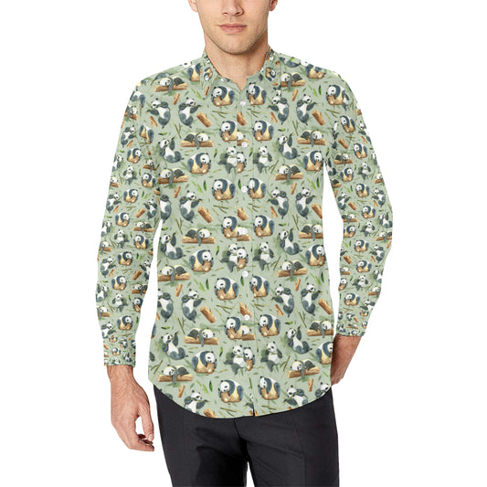 Panda Bear Design Bamboo Print Men's Long Sleeve Shirt