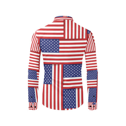 Patriotic US Flag Pattern Print Design A01 Men's Long Sleeve Shirt