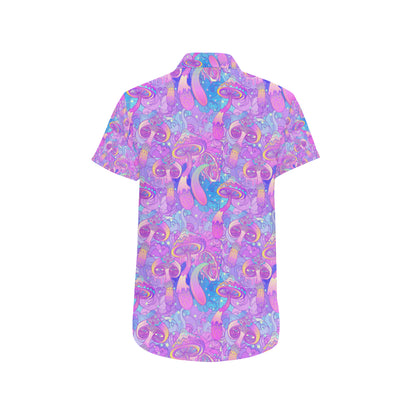 Psychedelic Trippy Mushroom Print Men's Short Sleeve Button Up Shirt