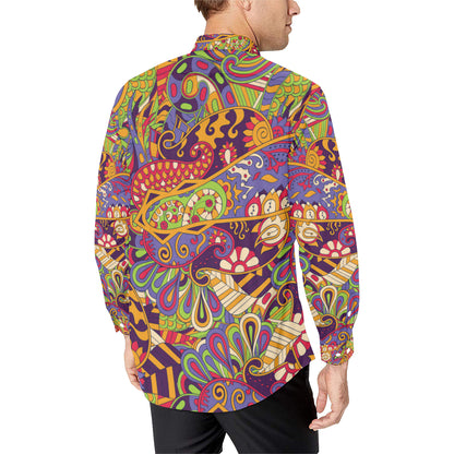 Funky Retro Pattern Print Design A04 Men's Long Sleeve Shirt