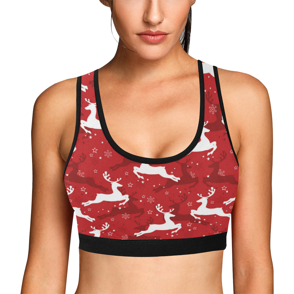 Reindeer Red Pattern Print Design 01 Sports Bra