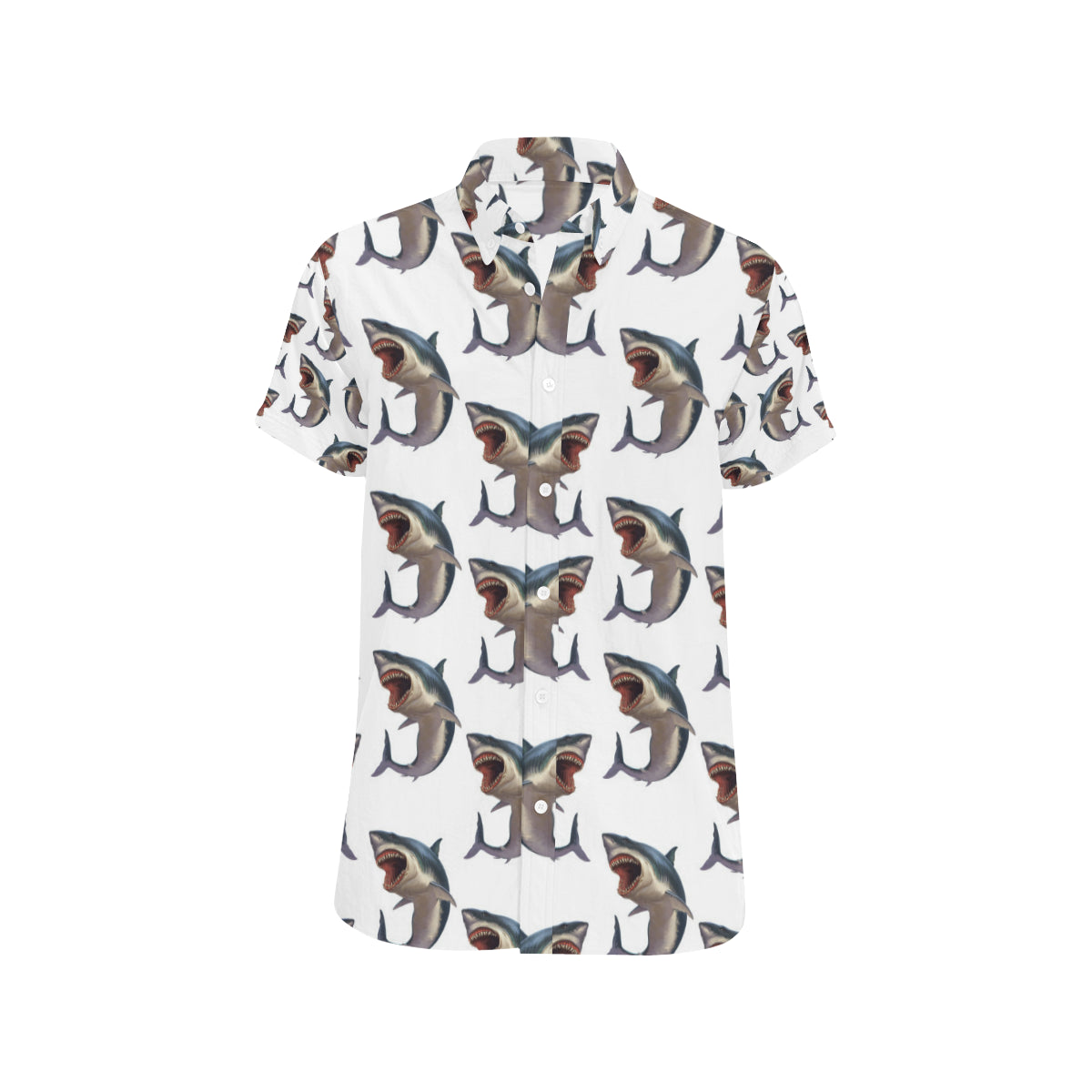 Great White Shark Pattern Print Design 03 Men's Short Sleeve Button Up Shirt