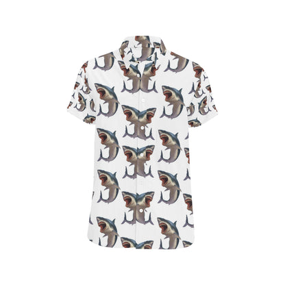 Great White Shark Pattern Print Design 03 Men's Short Sleeve Button Up Shirt
