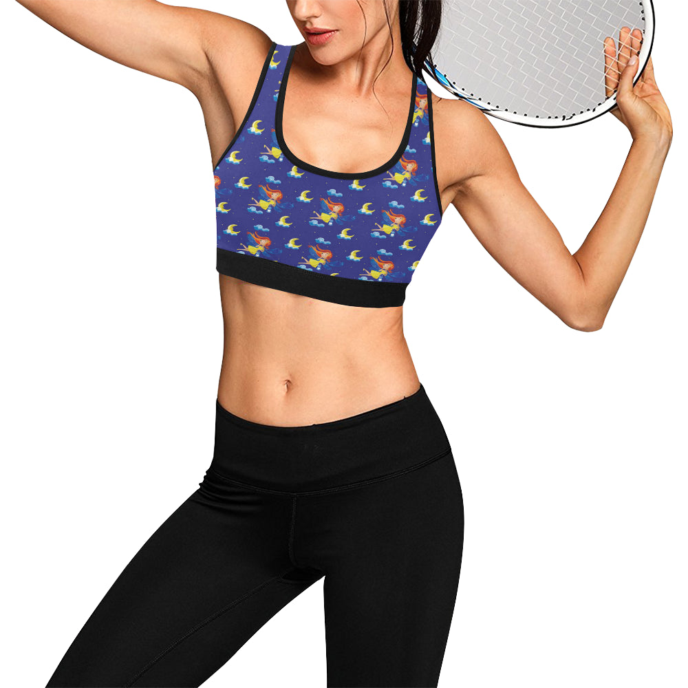 Fairy with Moon Print Pattern Sports Bra