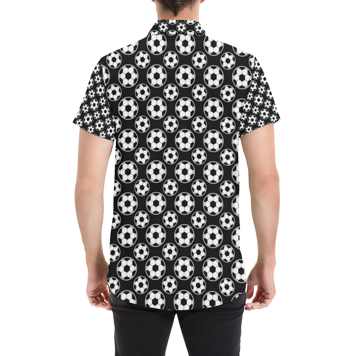 Soccer Ball Black Print Pattern Men's Short Sleeve Button Up Shirt