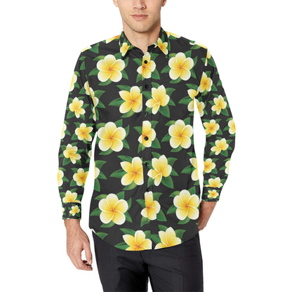 Plumeria Pattern Print Design A03 Men's Long Sleeve Shirt