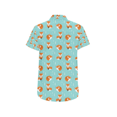 Fox Design Snow Print Pattern Men's Short Sleeve Button Up Shirt