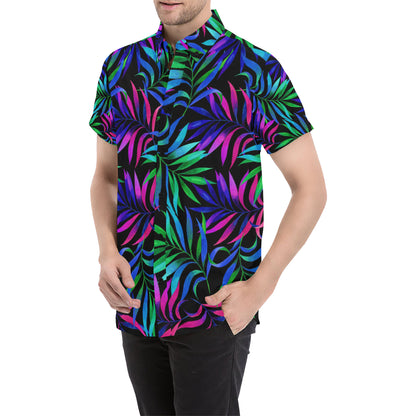 Tropical Flower Pattern Print Design TF010 Men's Short Sleeve Button Up Shirt