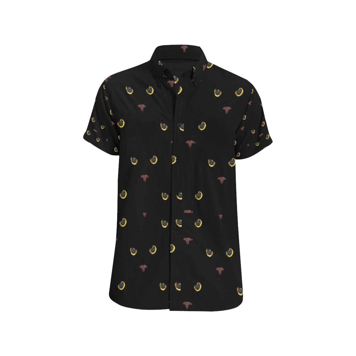 Black Cat Face Print Pattern Men's Short Sleeve Button Up Shirt