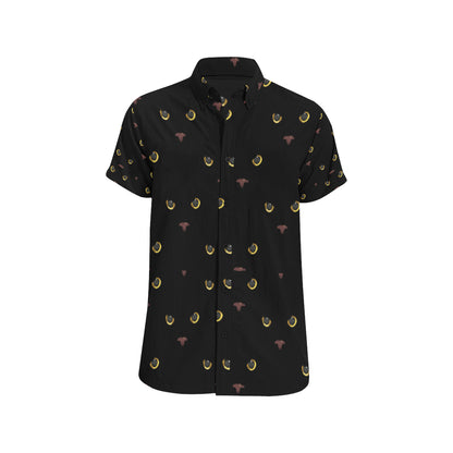 Black Cat Face Print Pattern Men's Short Sleeve Button Up Shirt