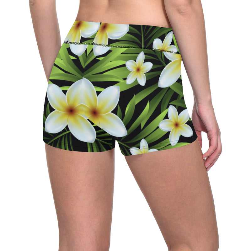 White Plumeria Pattern Print Design PM06 Yoga Shorts