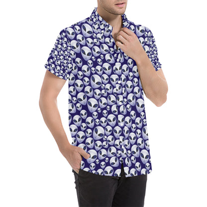 Alien Head Extraterrestrial Men's Short Sleeve Button Up Shirt