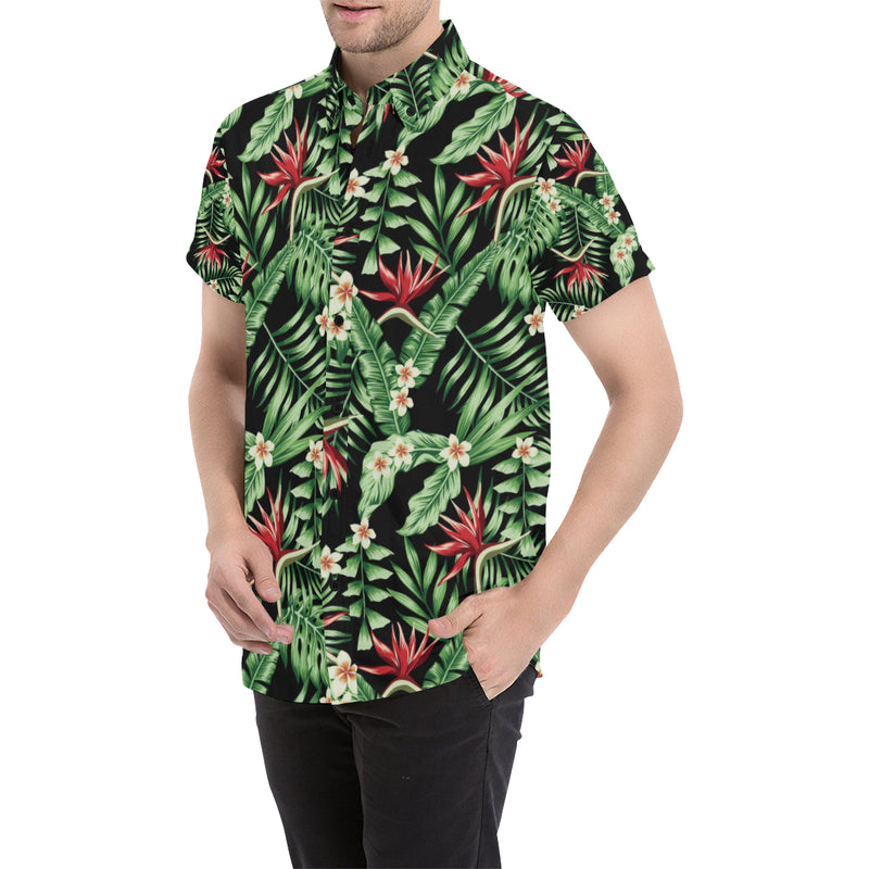 Bird Of Paradise Pattern Print Design BOP05 Men's Short Sleeve Button Up Shirt