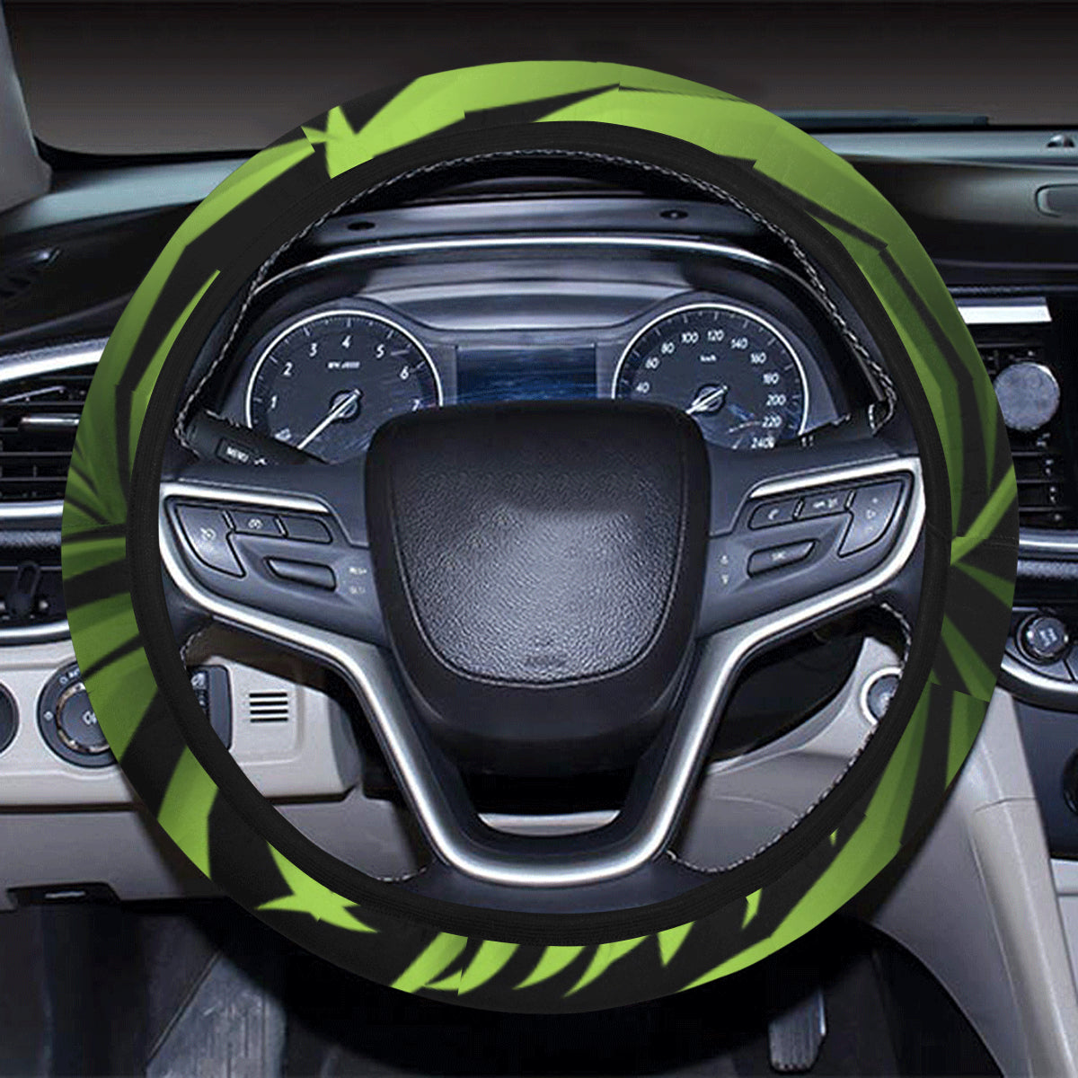 Green Neon Tropical Palm Leaves Steering Wheel Cover with Elastic Edge