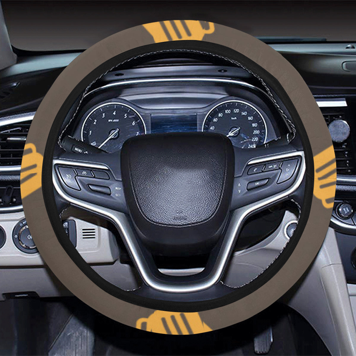 Beer Pattern Print Design 01 Steering Wheel Cover with Elastic Edge