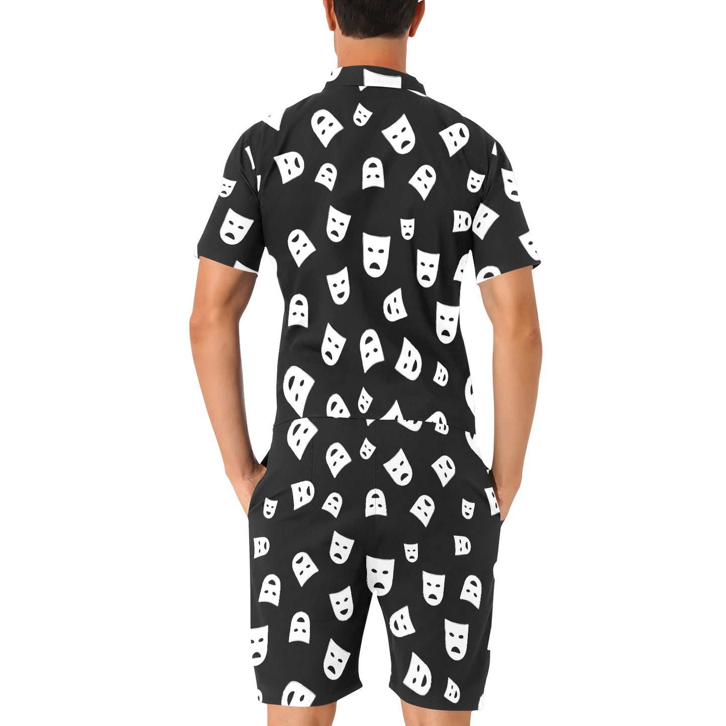 Acting Mask Pattern Print Design 03 Men's Romper