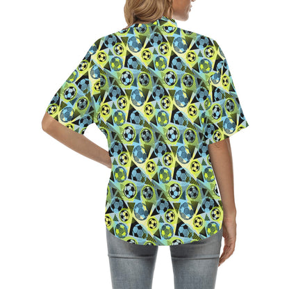 Soccer Ball Themed Print Design Women's Hawaiian Shirt