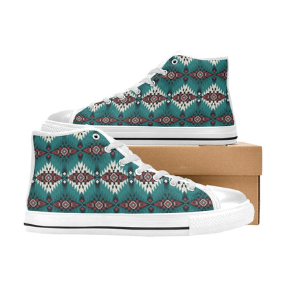 Southwest Pattern Print Design LKS308 High Top Women's White Shoes