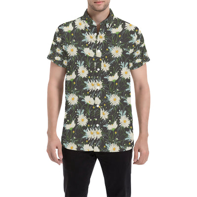 Daisy Pattern Print Design DS08 Men's Short Sleeve Button Up Shirt