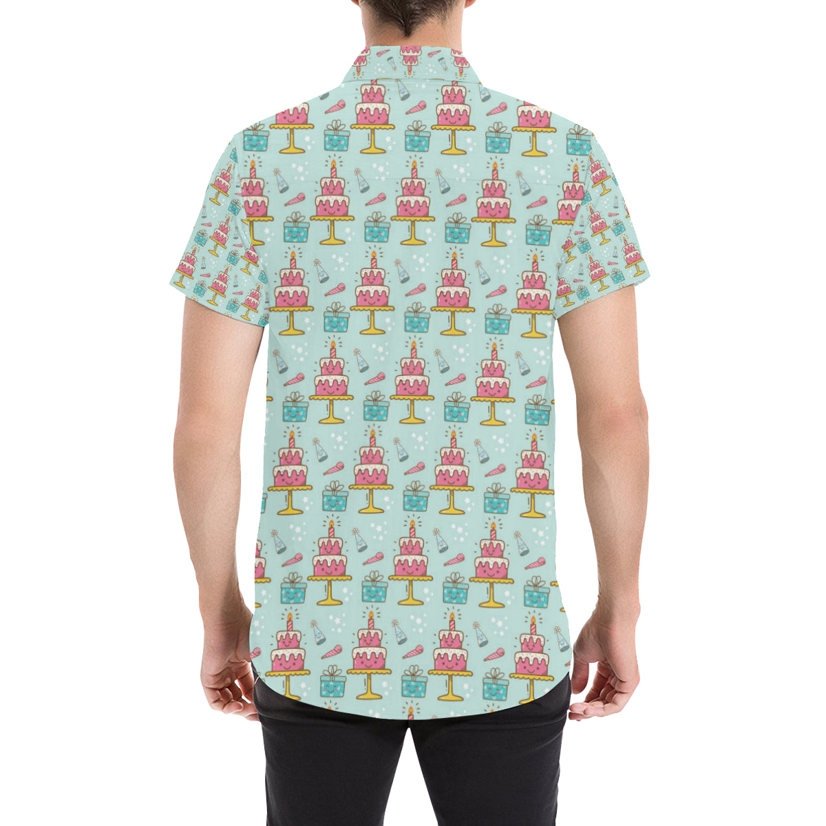 Cake Pattern Print Design 06 Men's Short Sleeve Button Up Shirt