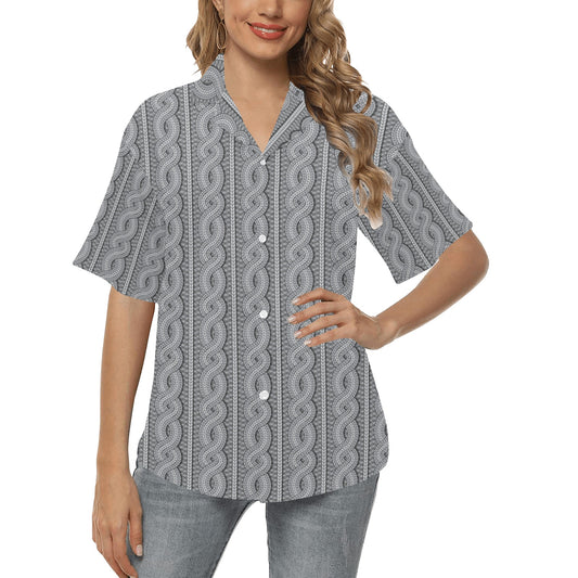 Cable Knit Pattern Print Design 01 Women's Hawaiian Shirt