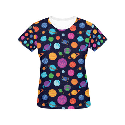 Planet Multicolor Print Design LKS302 Women's  T-shirt