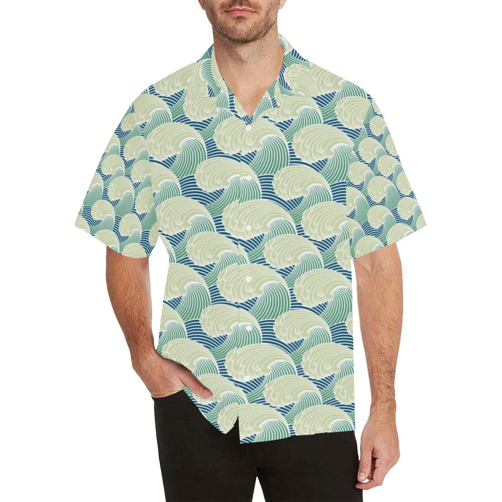 Wave Japan Style Print Design LKS302 Men's Hawaiian Shirt