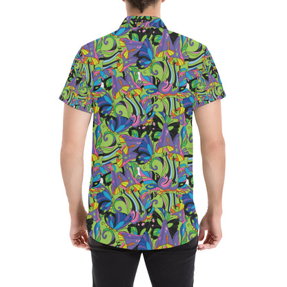 Psychedelic Trippy Mushroom Themed Men's Short Sleeve Button Up Shirt