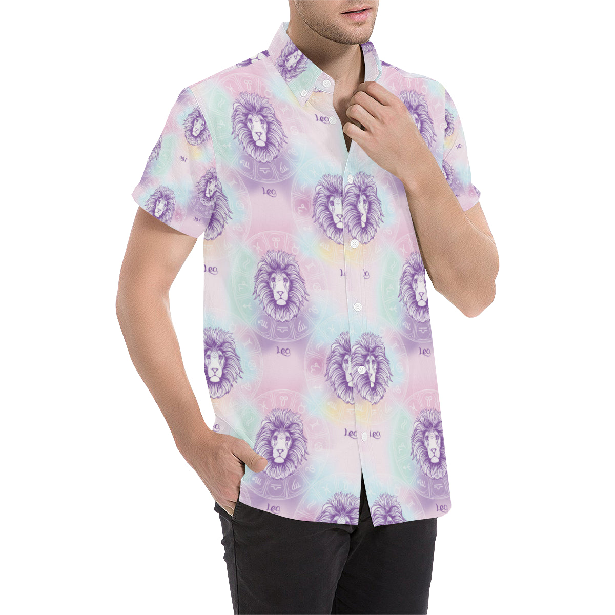 Leo Pattern Print Design 03 Men's Short Sleeve Button Up Shirt