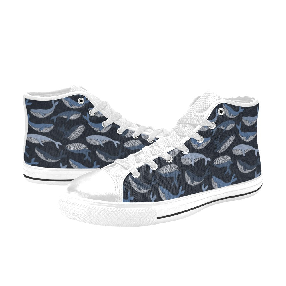 Whale Print Design LKS301 High Top Women's White Shoes