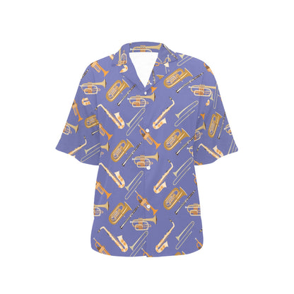 Trombone Pattern Print Design 02 Women's Hawaiian Shirt