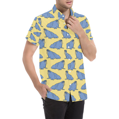 Walrus Pattern Print Design 02 Men's Short Sleeve Button Up Shirt