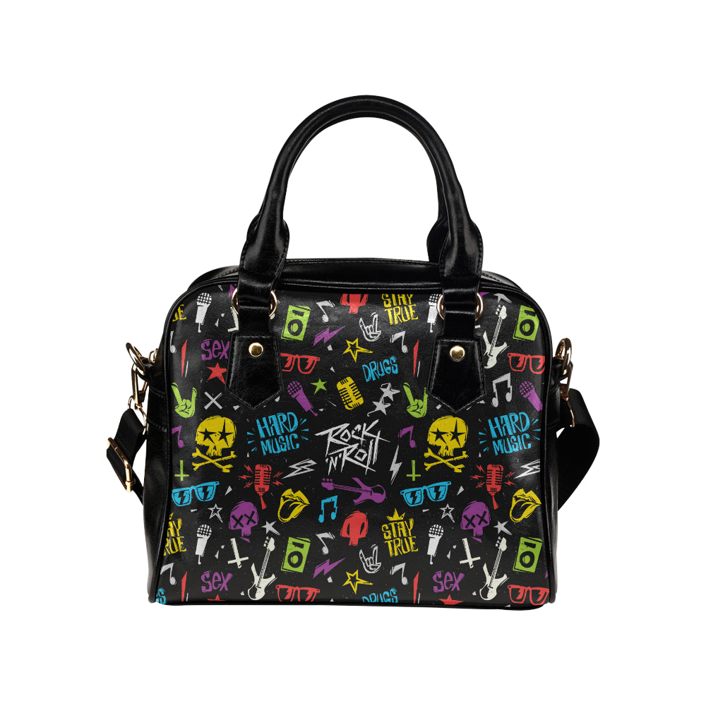 Rock and Roll Pattern Print Design A02 Shoulder Handbag