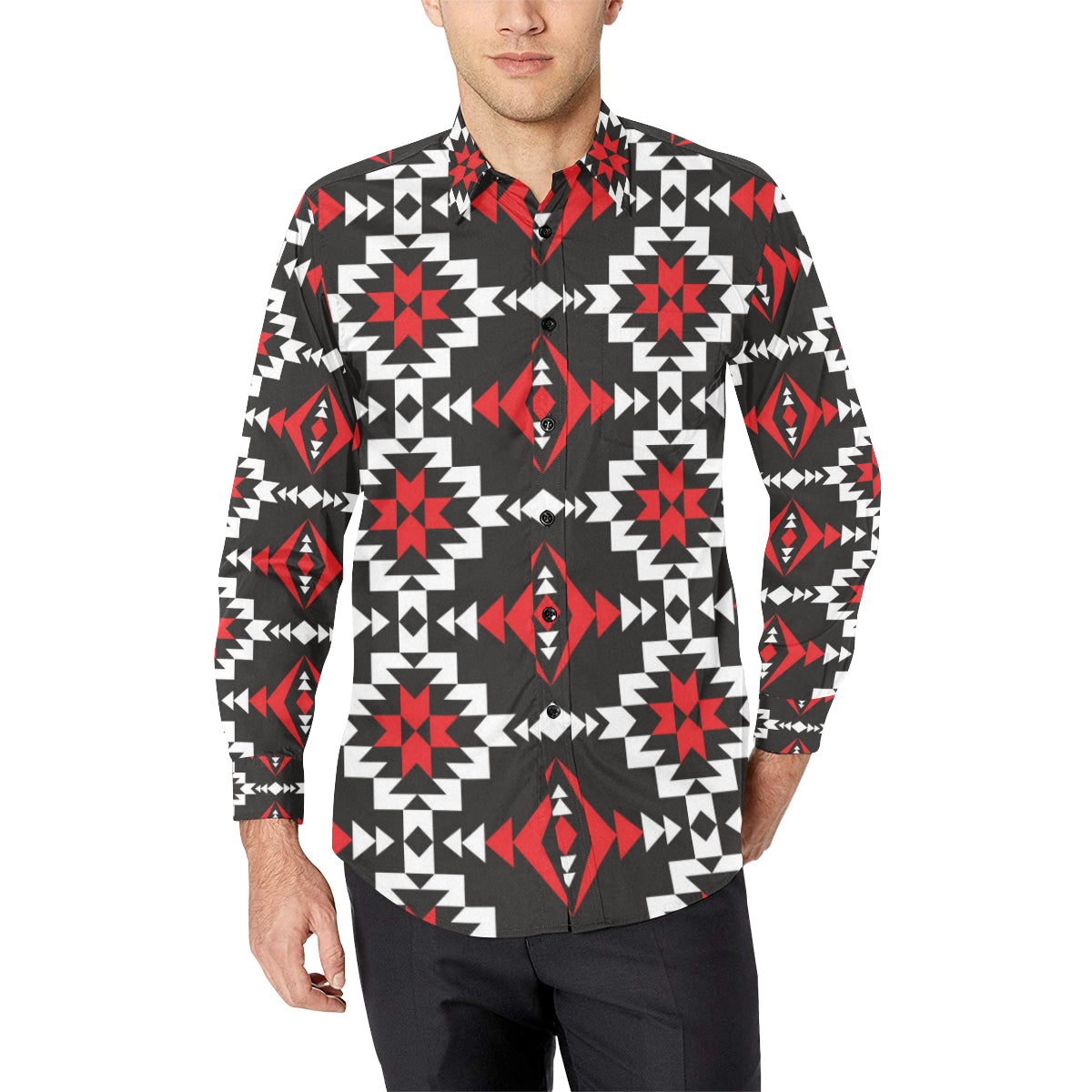 Navajo Pattern Print Design A02 Men's Long Sleeve Shirt