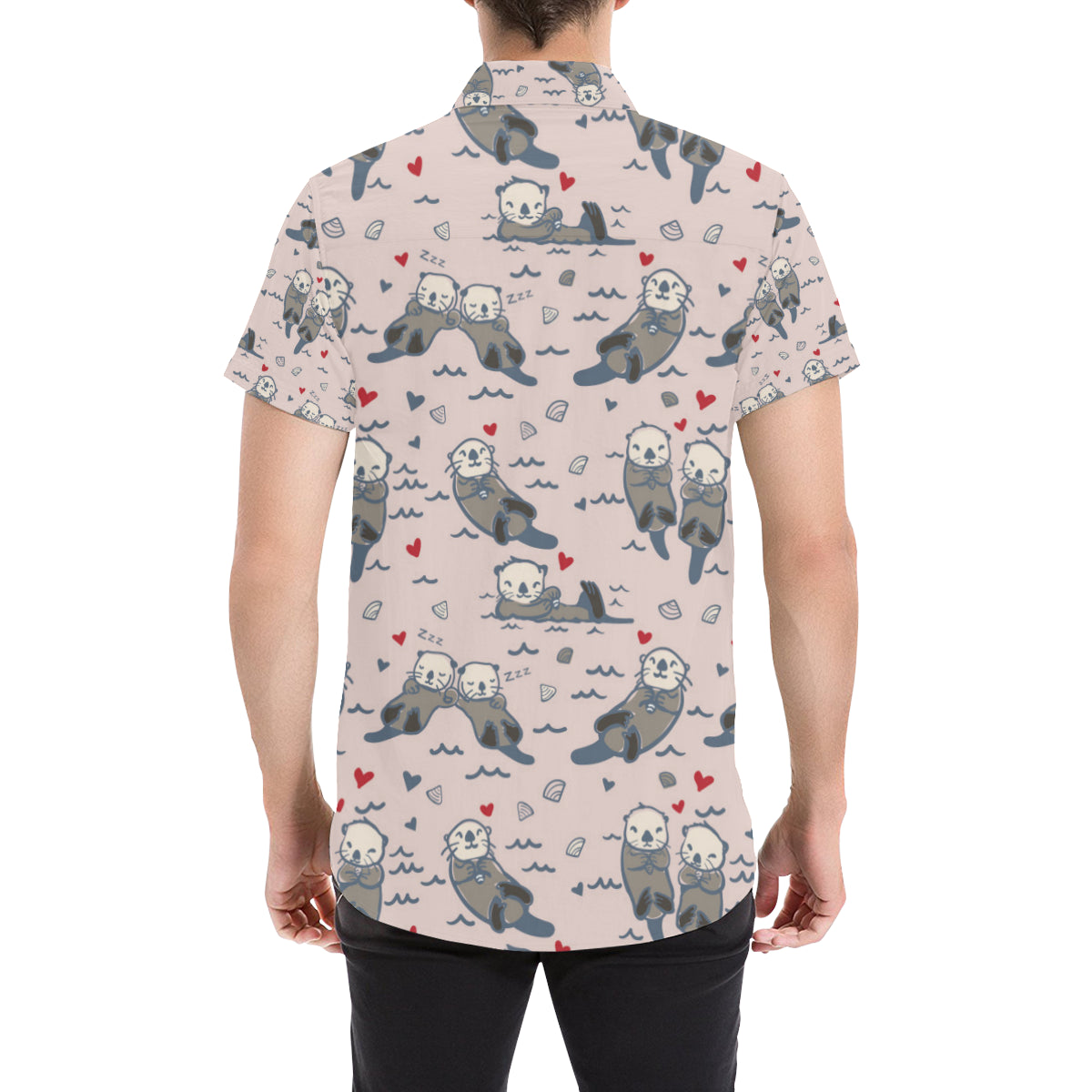 Sea Otter Pattern Print Design 02 Men's Short Sleeve Button Up Shirt