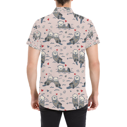 Sea Otter Pattern Print Design 02 Men's Short Sleeve Button Up Shirt
