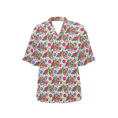 Sugar Skull Colorful Themed Print Women's Hawaiian Shirt